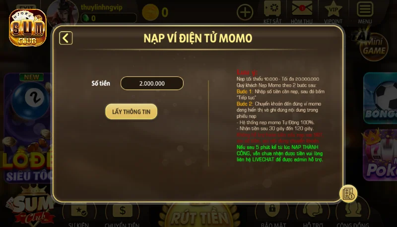 Nạp tiền Sumclub qua ví Momo