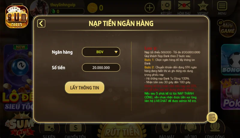 Nạp tiền Sumclub thông qua ngân hàng