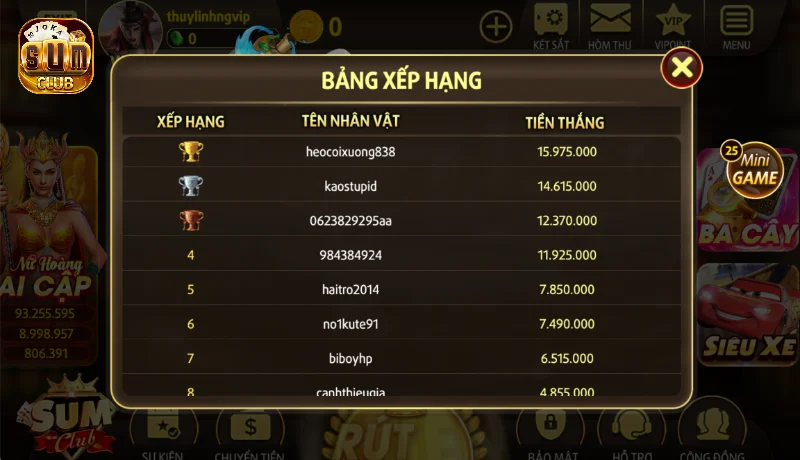 Các tính năng cơ bản trong giao diện game bầu cua Sumclub