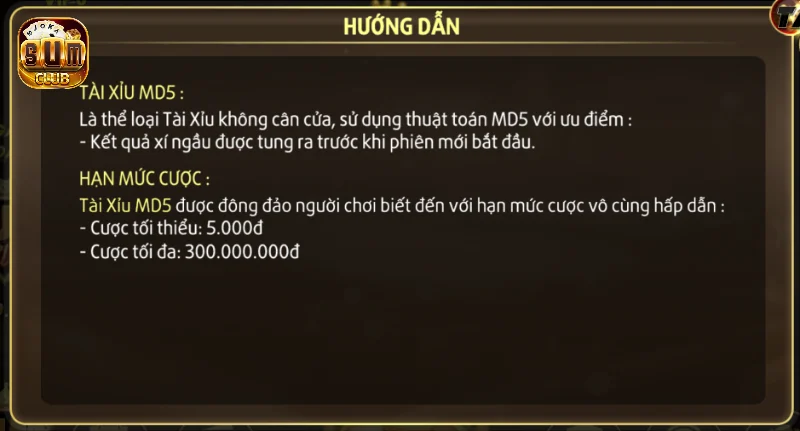 Luật chơi tài xỉu MD5 Sumclub cơ bản 